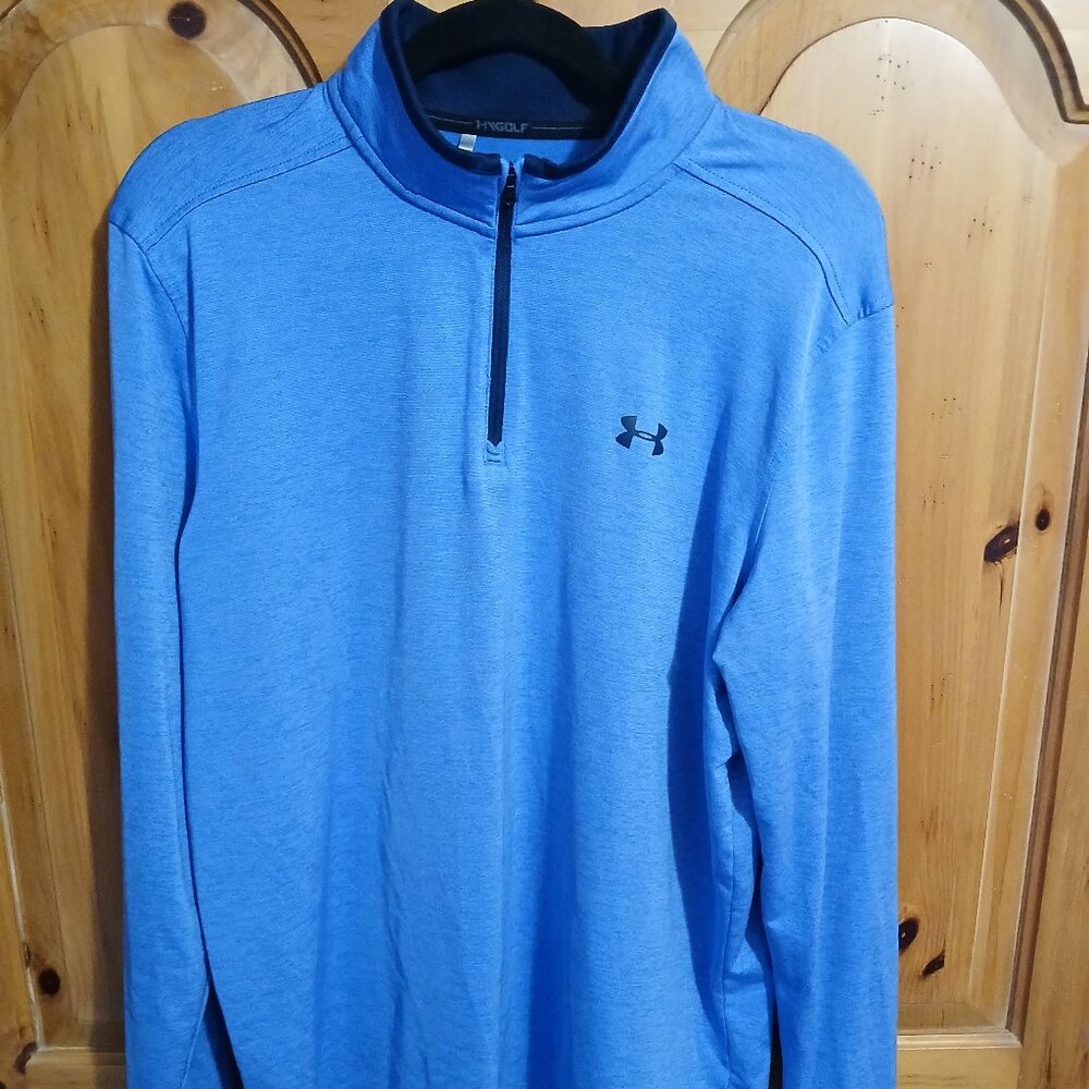 Under Armour Golf Men's Heatgear Large Blue 1/4 Zip Pullover Fitted Athletic EUC